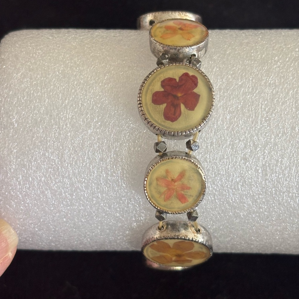 1960s Sterling Silver Pressed Flower Bracelet